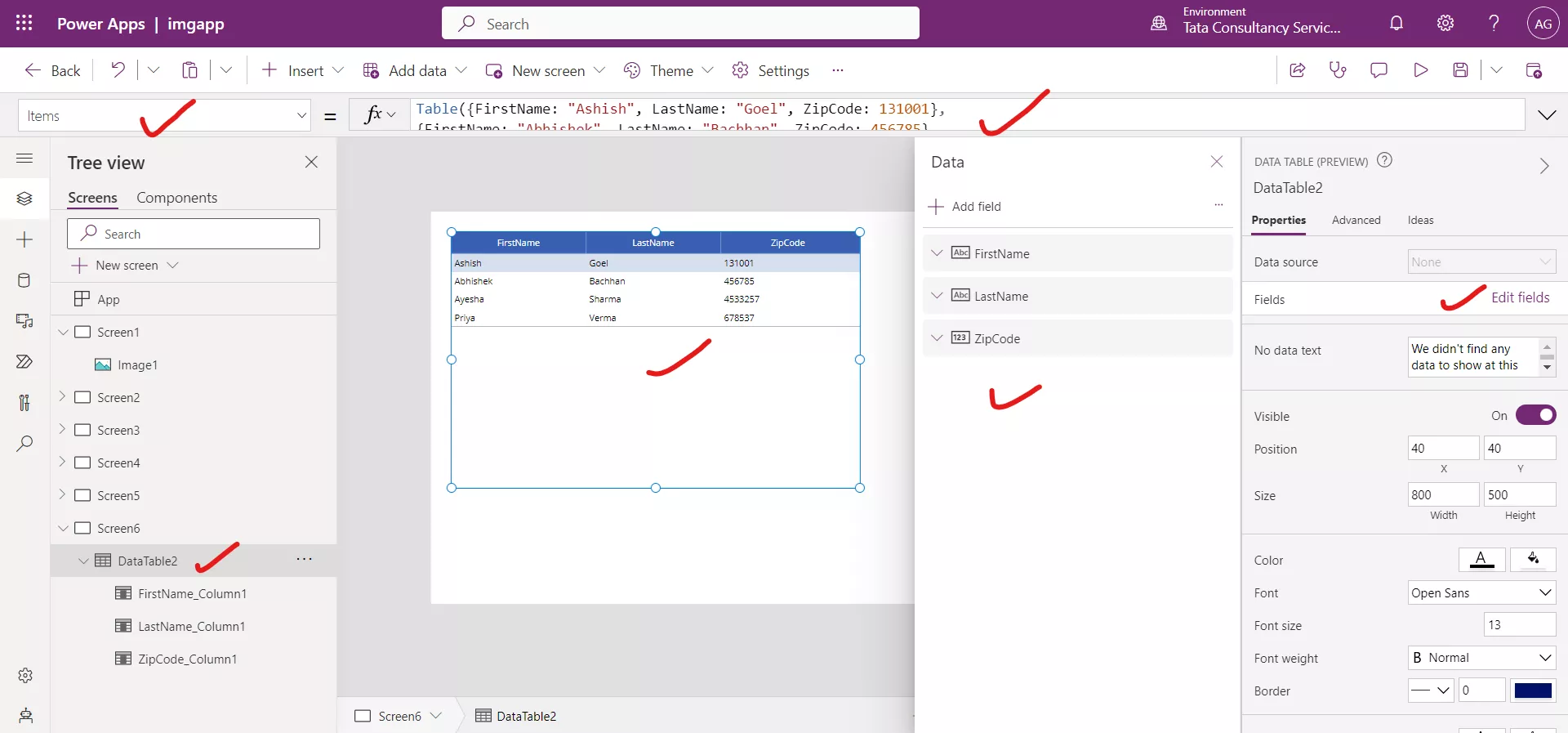 Table function in Power Apps