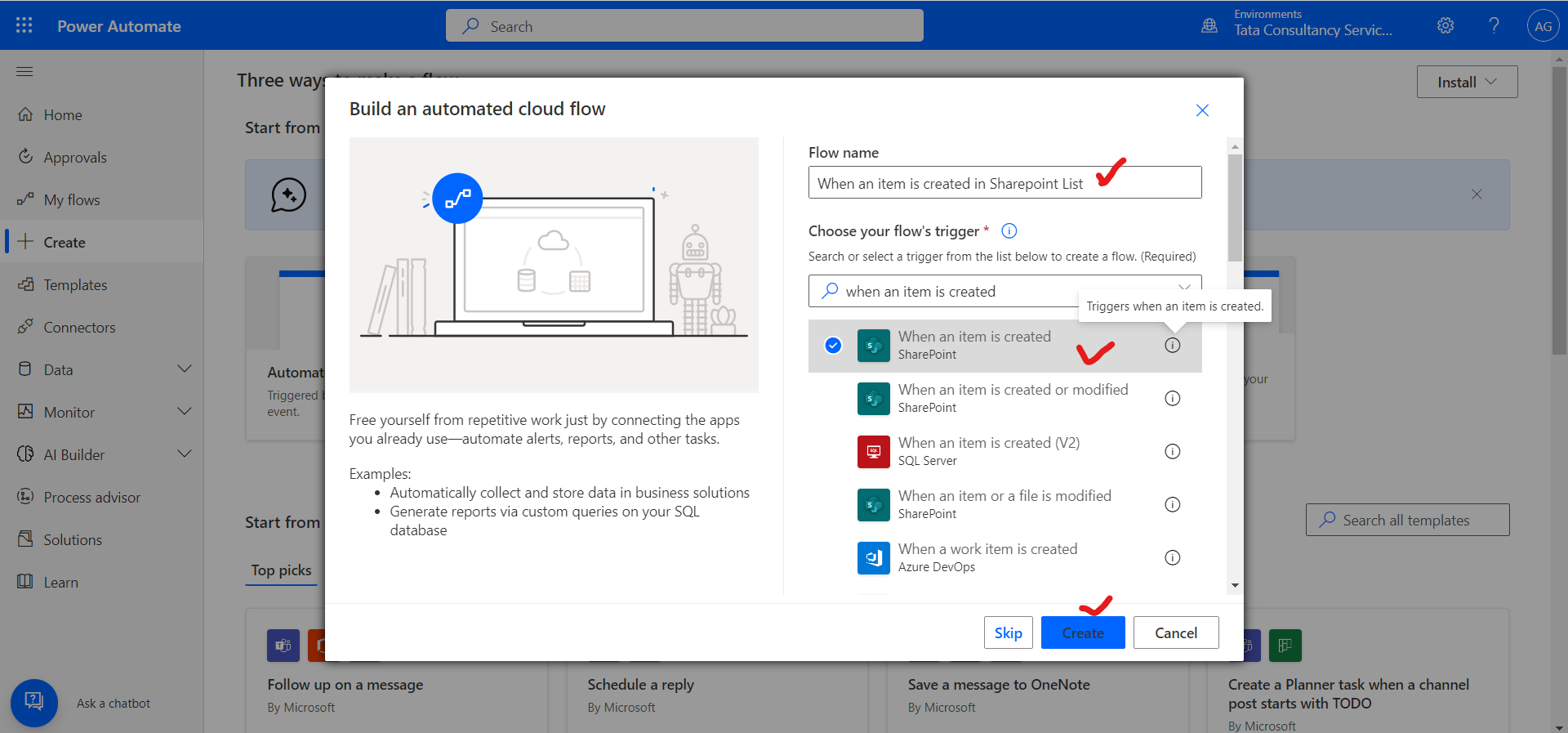 Trigger Power Automate When an Item is created in Sharepoint List