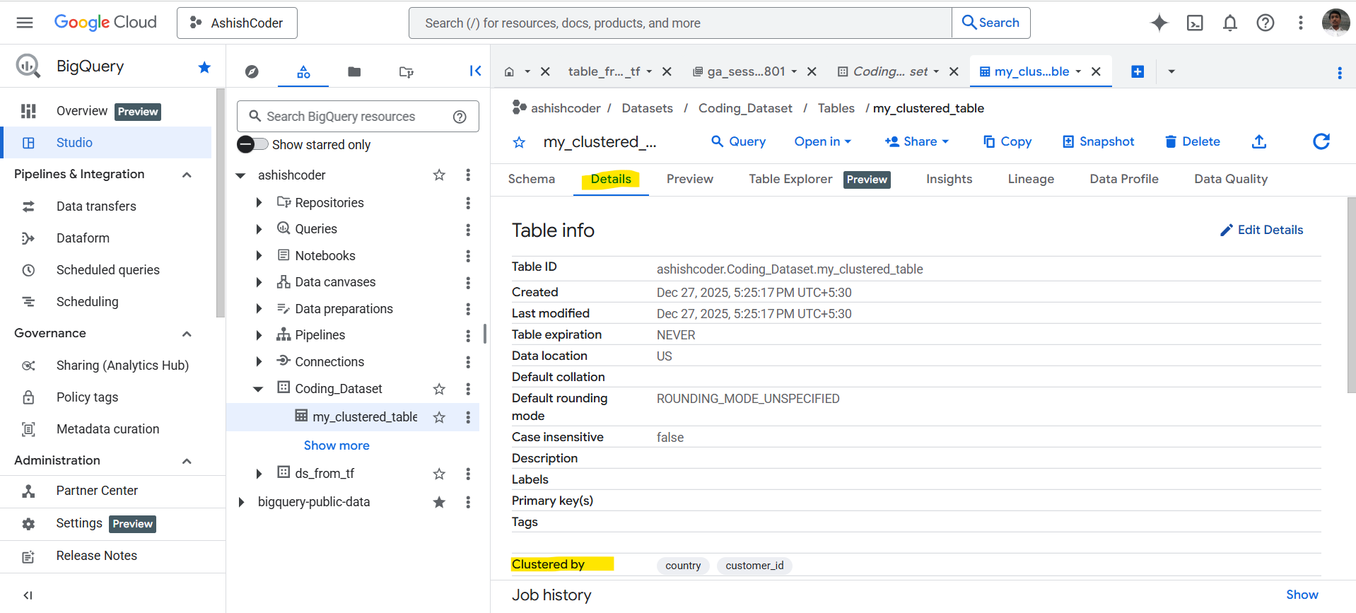 Clustered table in BigQuery