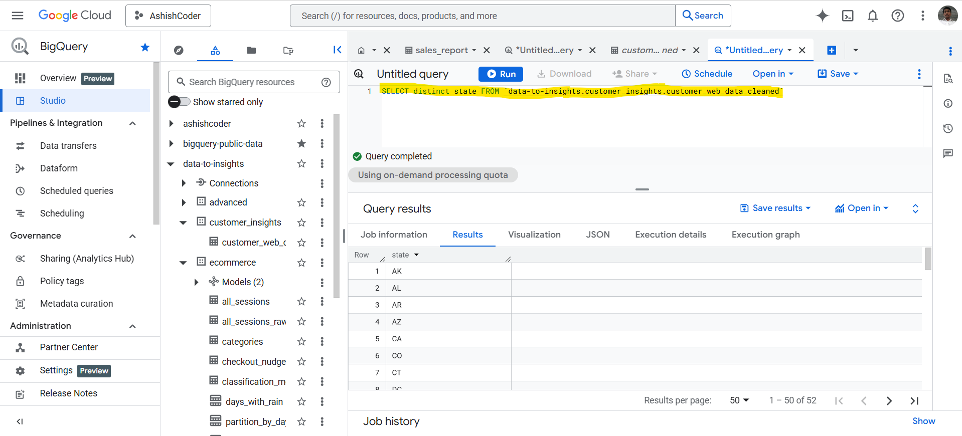 DISTINCT keyword with one column