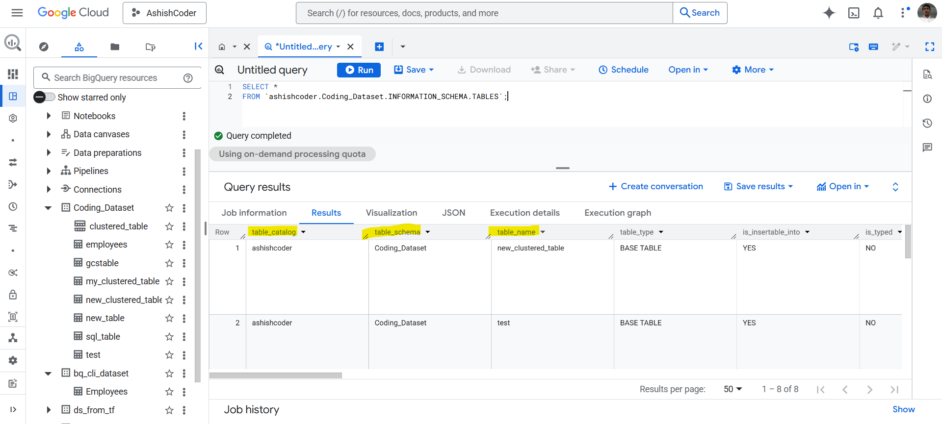 Information Schema in BigQuery Information Schema in BigQuery