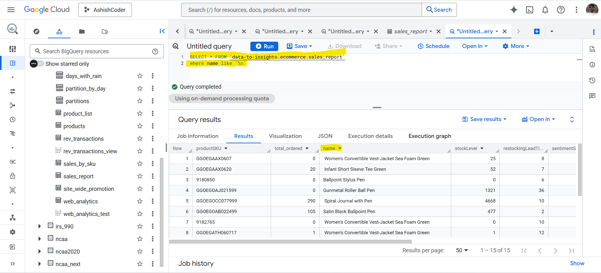 LIKE operator in BigQuery