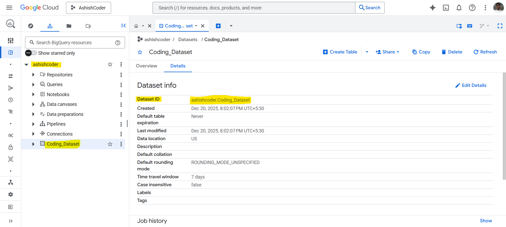 List Datasets in BigQuery