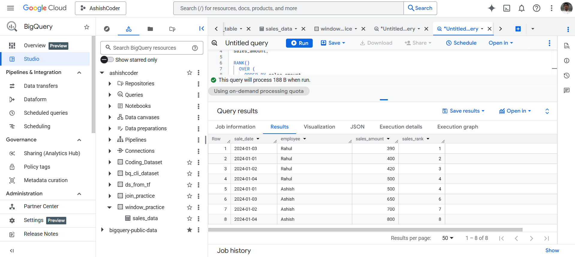 RANK Function inBigQuery