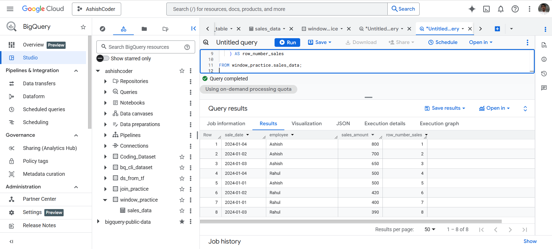 ROW_NUMBER Function in BigQuery