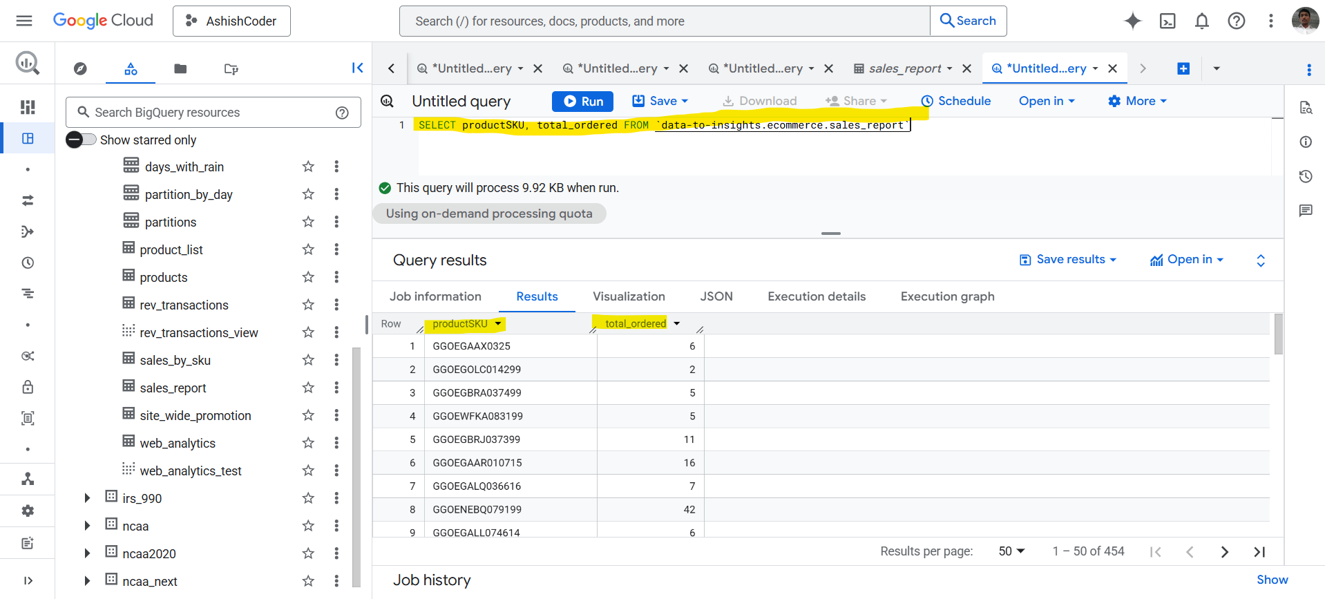Select statement in BigQuery