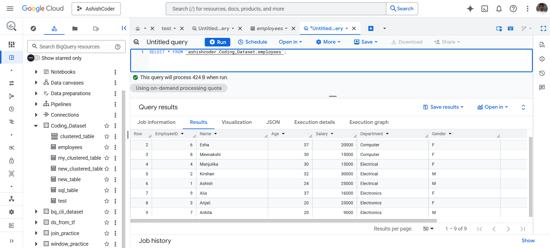WITH clause in BigQuery