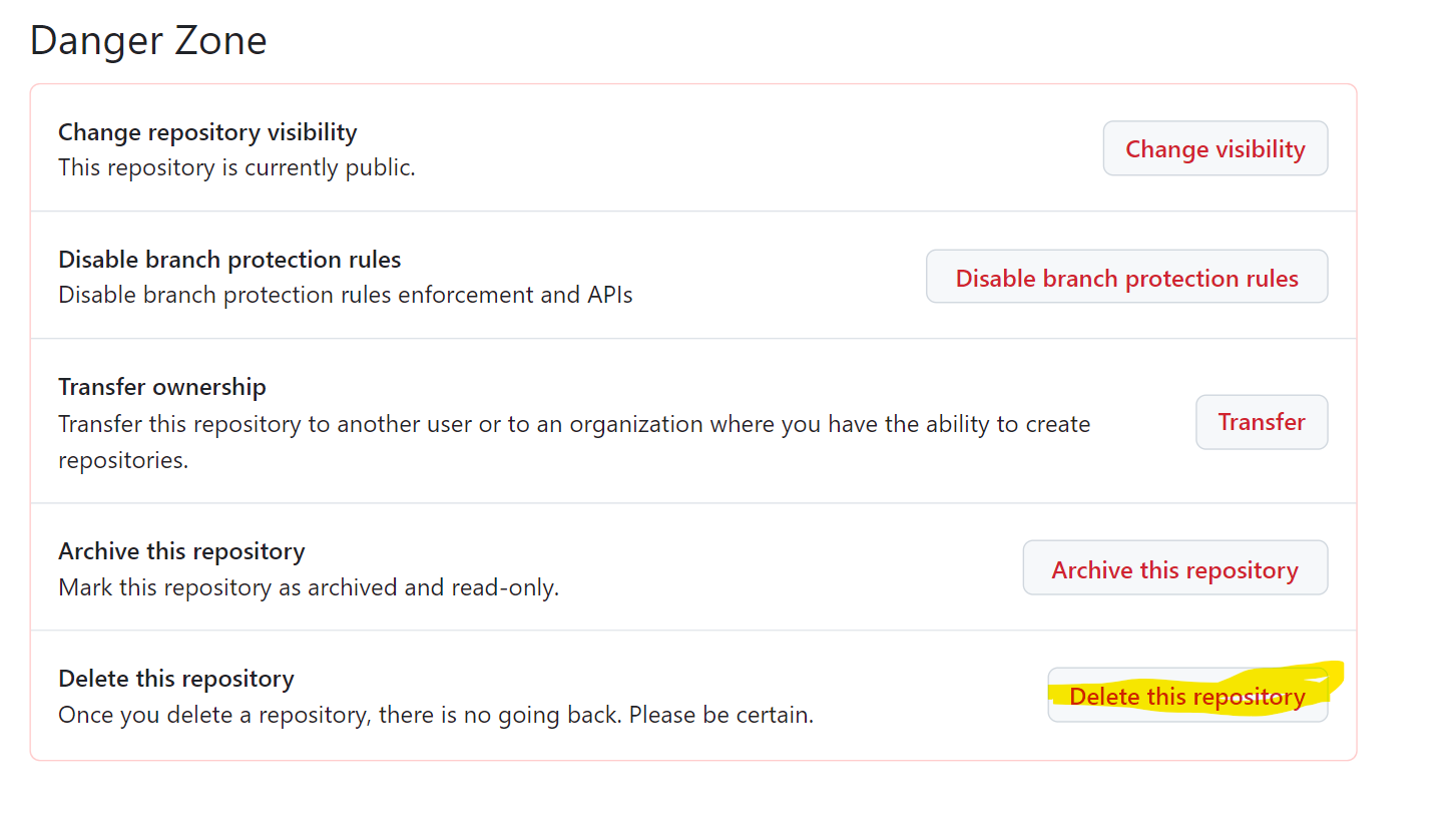 Delete GitHub repository Delete GitHub repository