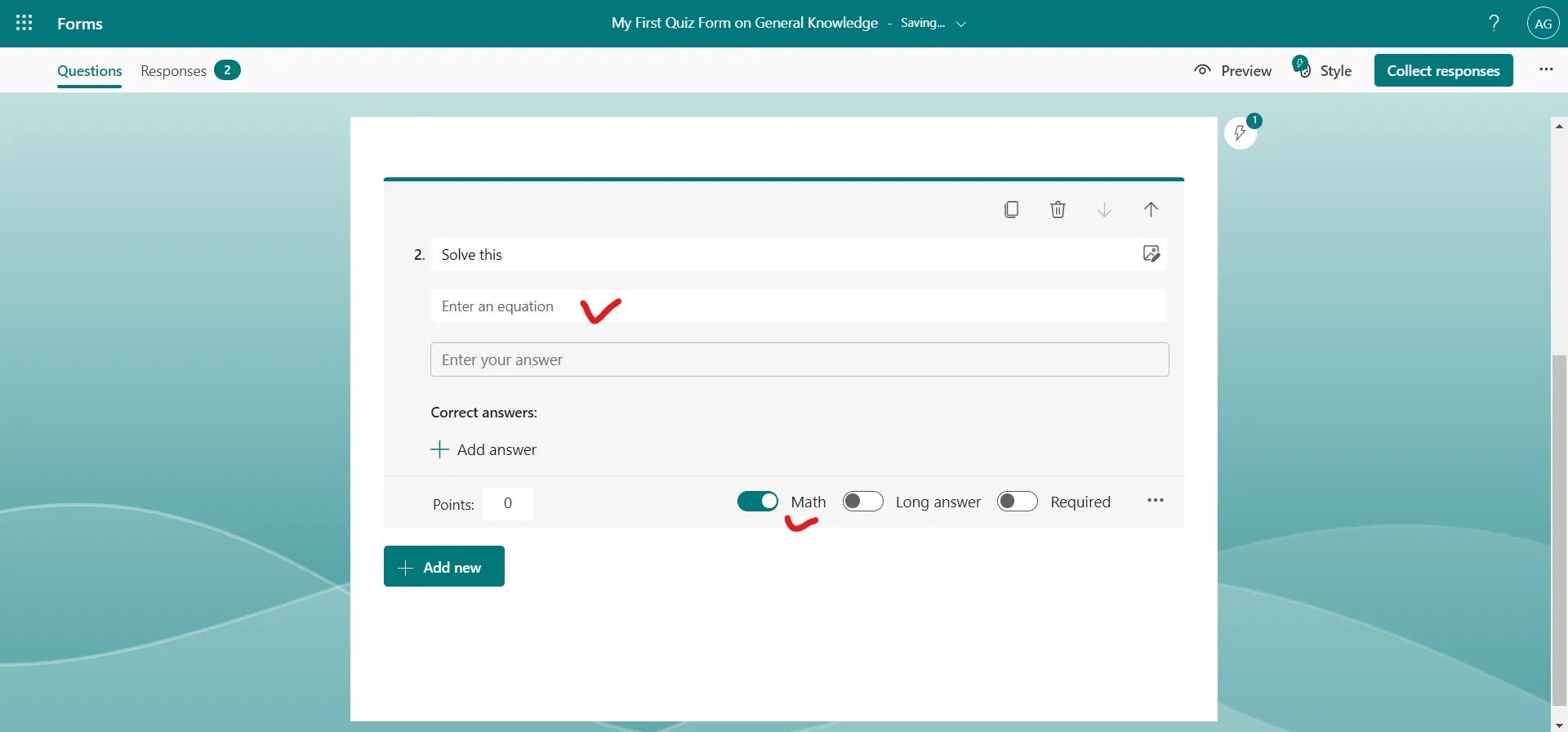 Equations in Microsoft Forms