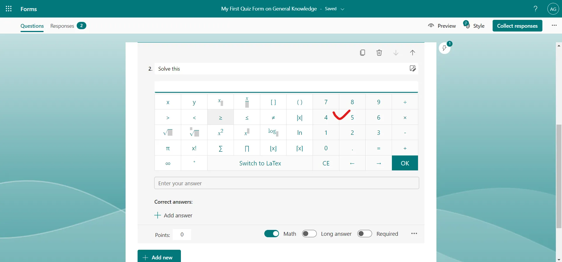 Equations in Microsoft Forms