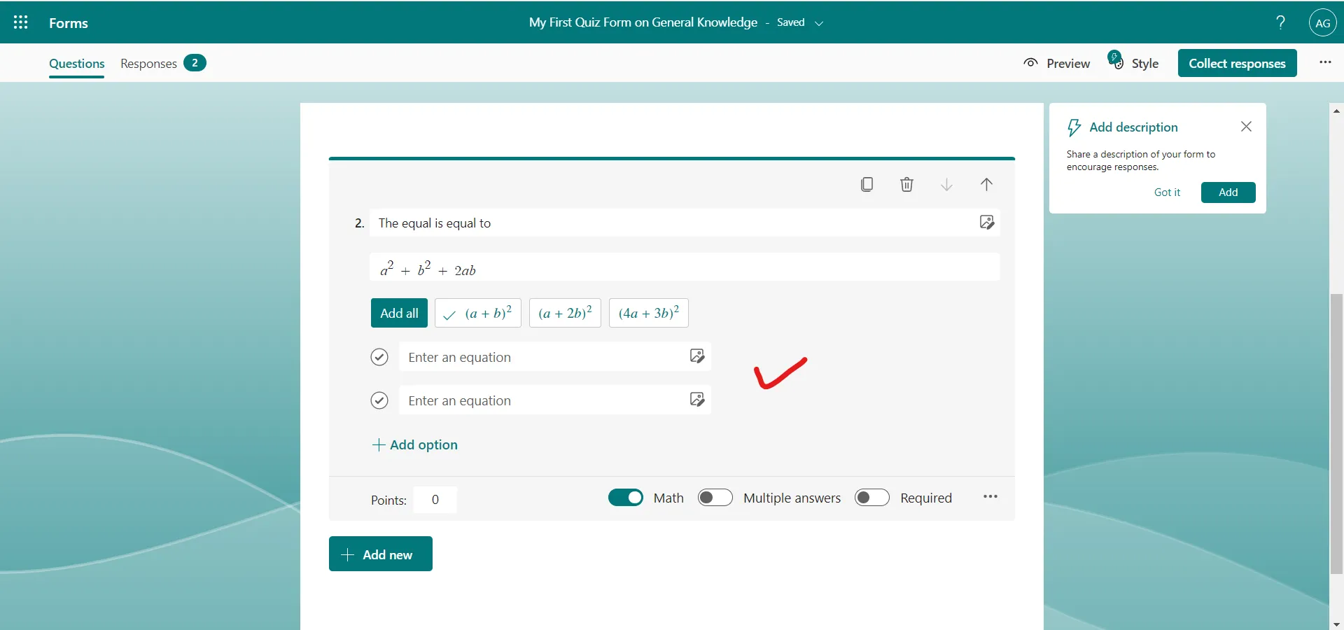 Equations in Microsoft Forms