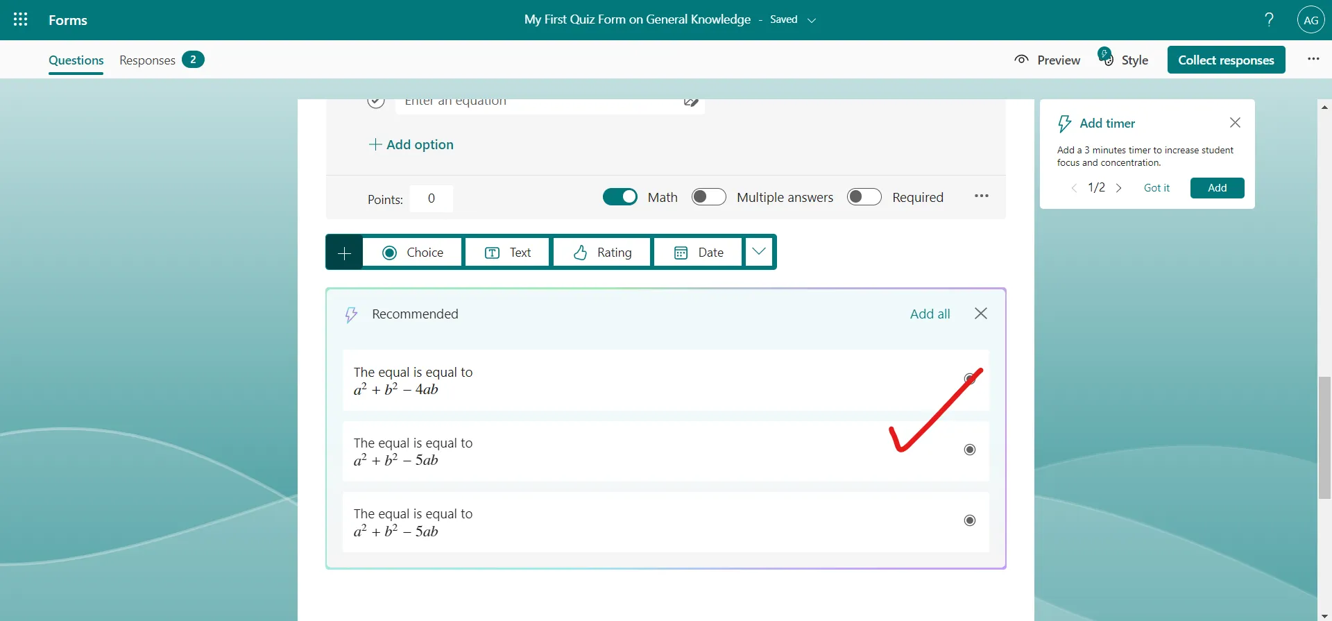 Equations in Microsoft Forms