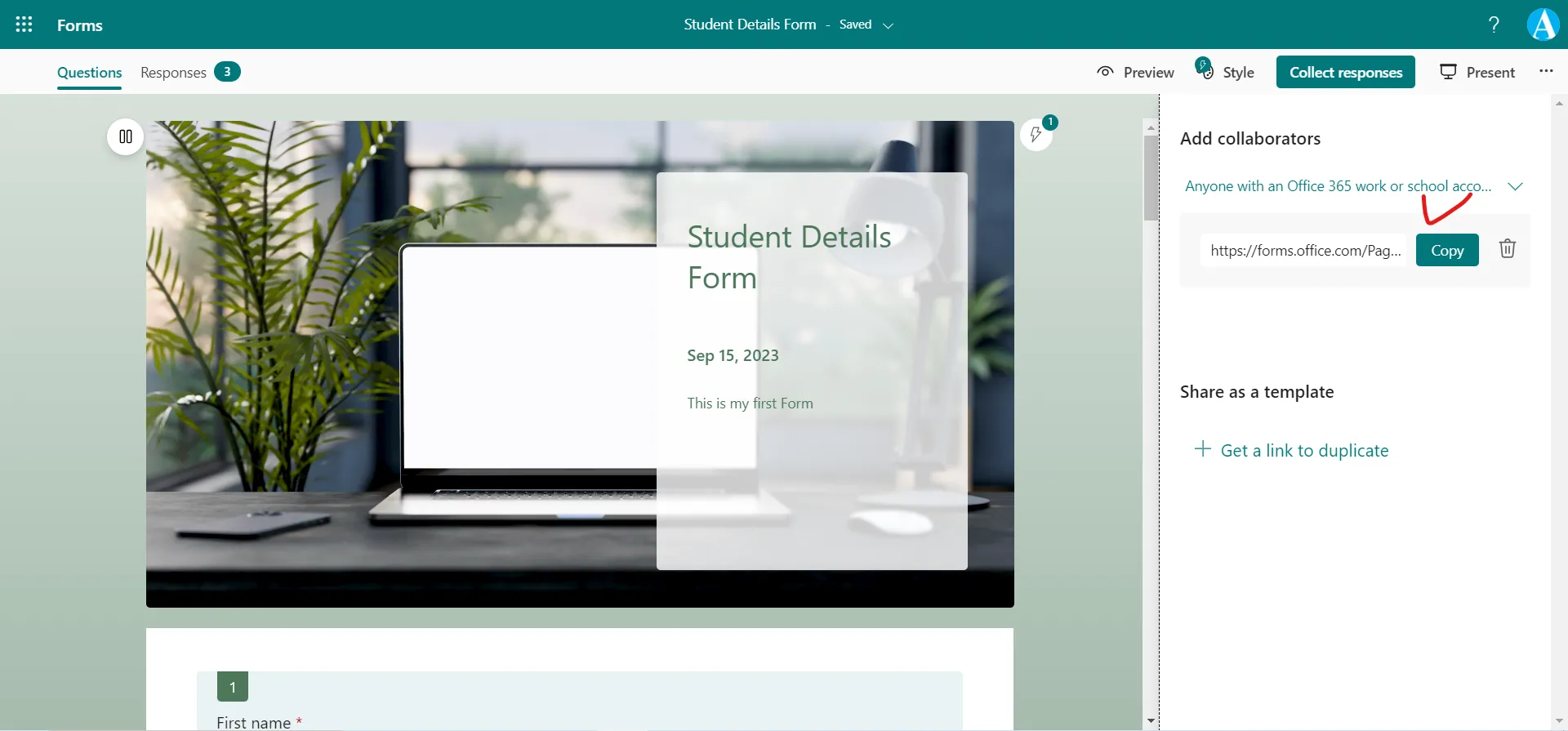 Collaborate or Duplicate in Microsoft Forms