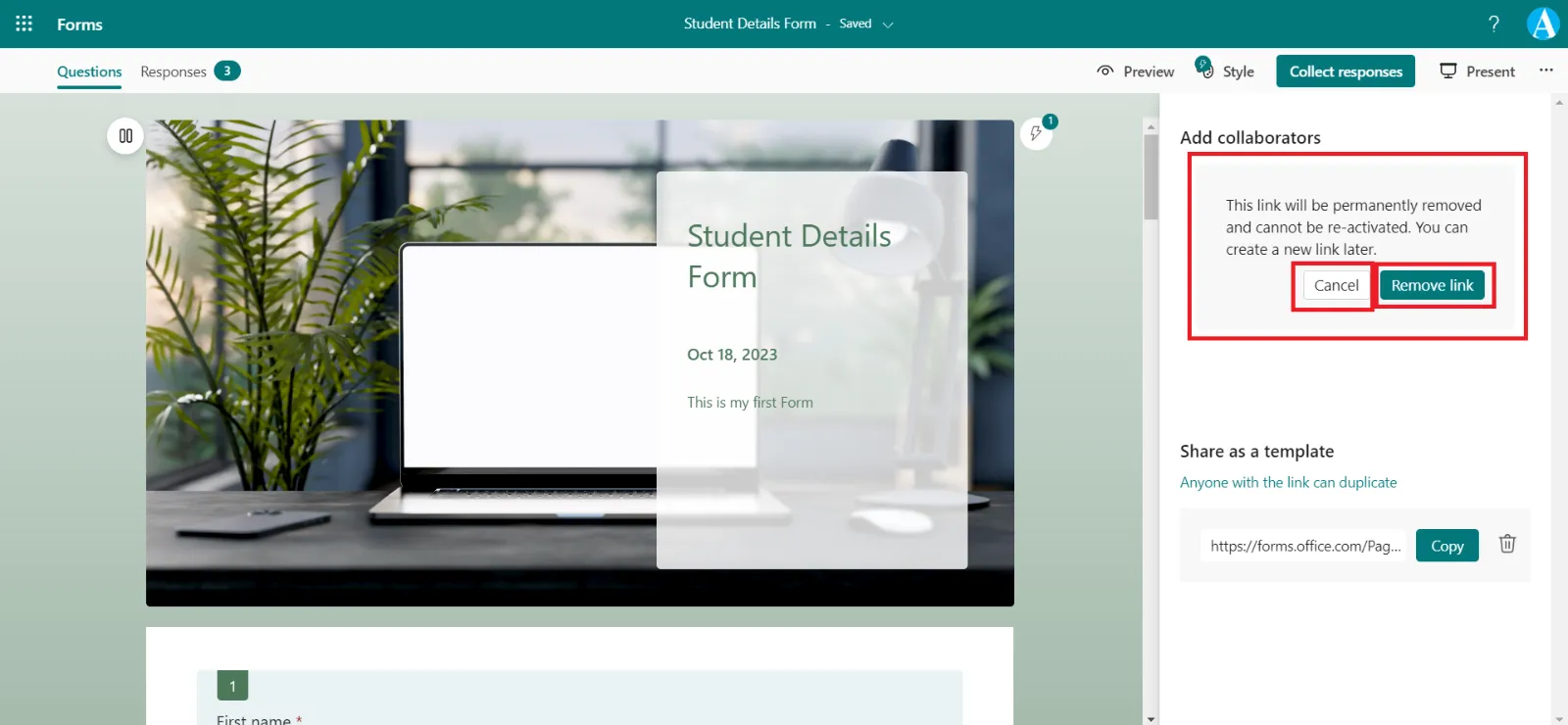 Collaborate or Duplicate in Microsoft Forms