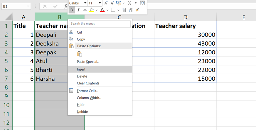 Add new rows and columns in excel