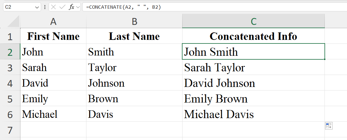 Concatenate function in Excel