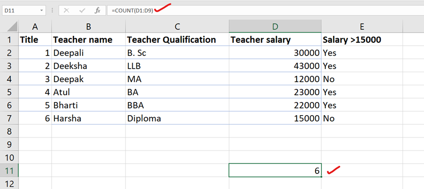 count function in excel