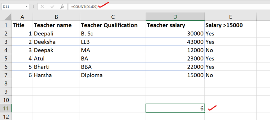 count function in Excel count function in Excel