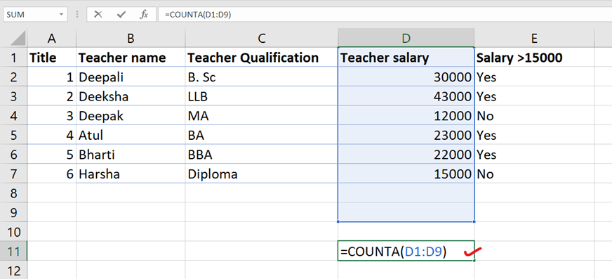 counta function in Excel counta function in Excel