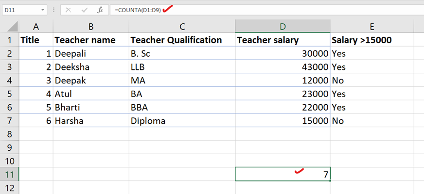 counta function in Excel counta function in Excel
