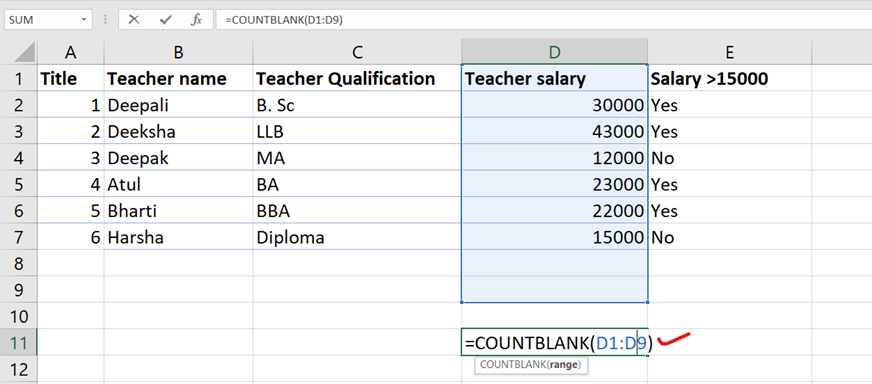 countblank function in excel