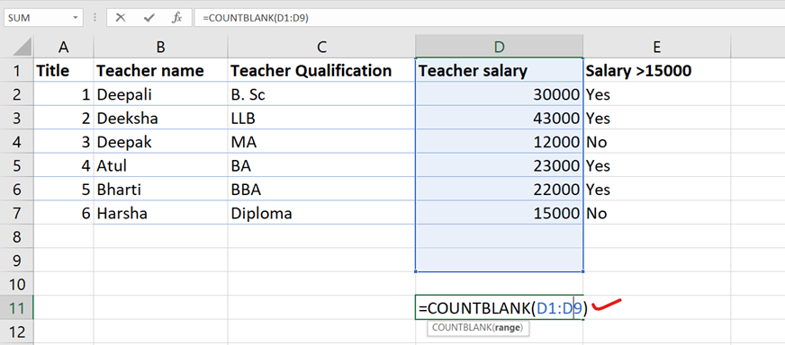 countblank function in Excel countblank function in Excel
