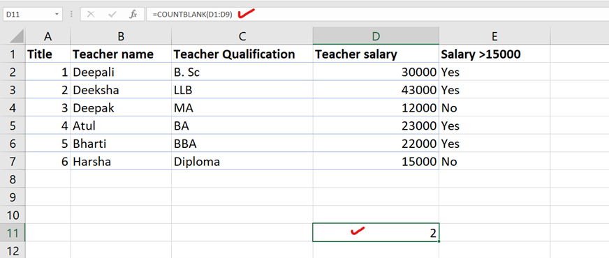countblank function in Excel countblank function in Excel