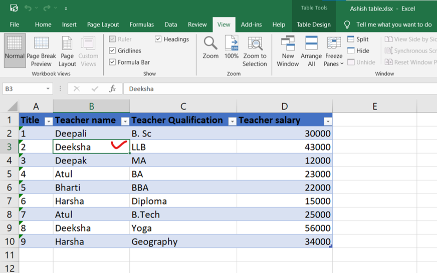 Freeze Rows and Columns in excel