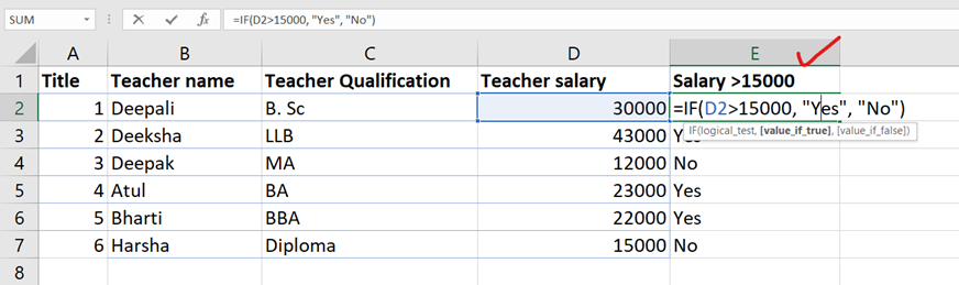 If function in Excel If function in Excel