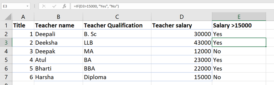 If function in excel