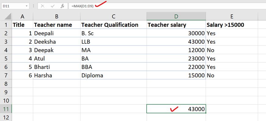 Min and Max function in Excel