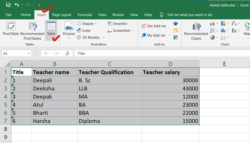 tables in excel tables in excel