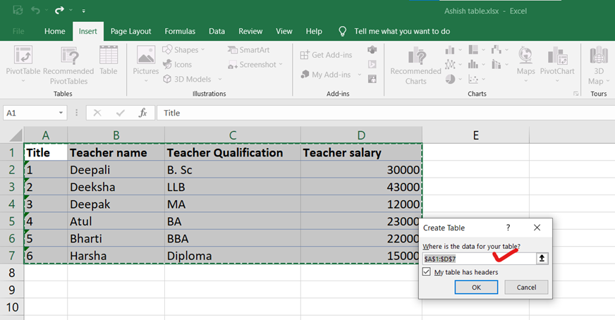 tables in excel tables in excel