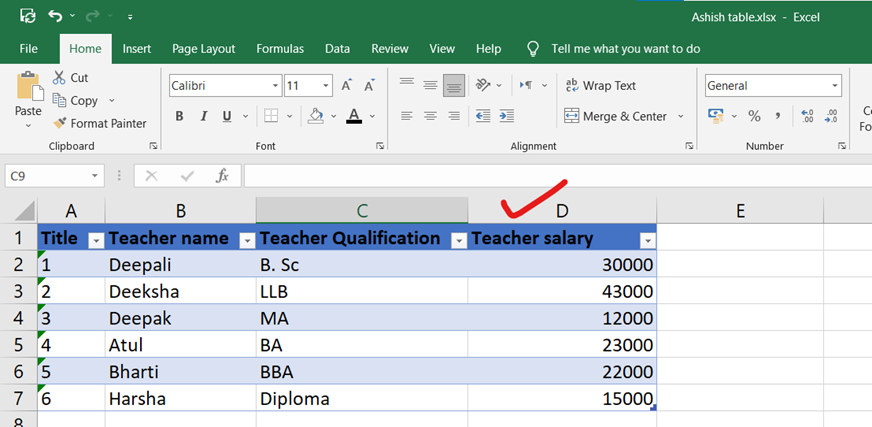 tables in excel