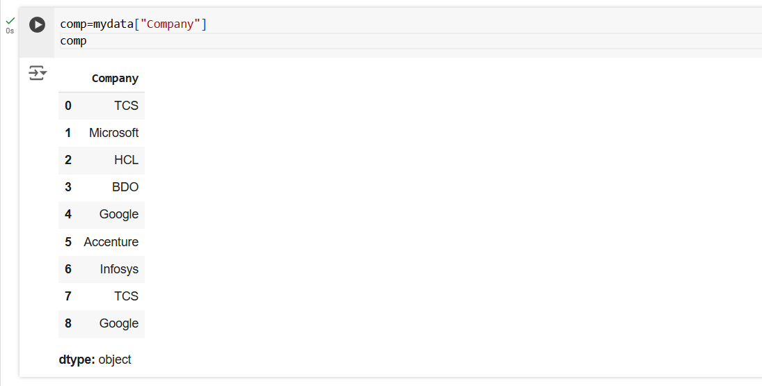 Select column from a Dataframe