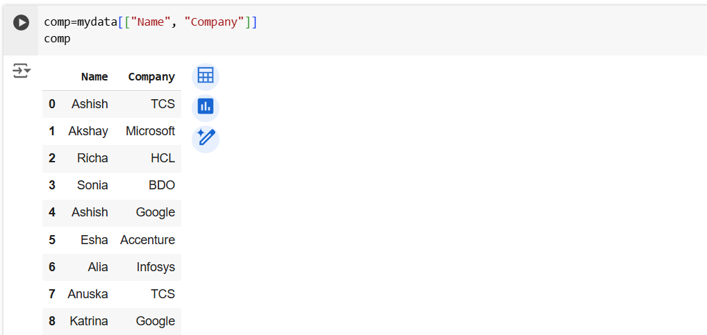 Select column from a Dataframe