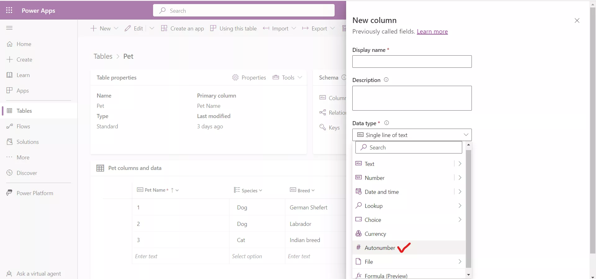 Create an auto numbering column in Dataverse