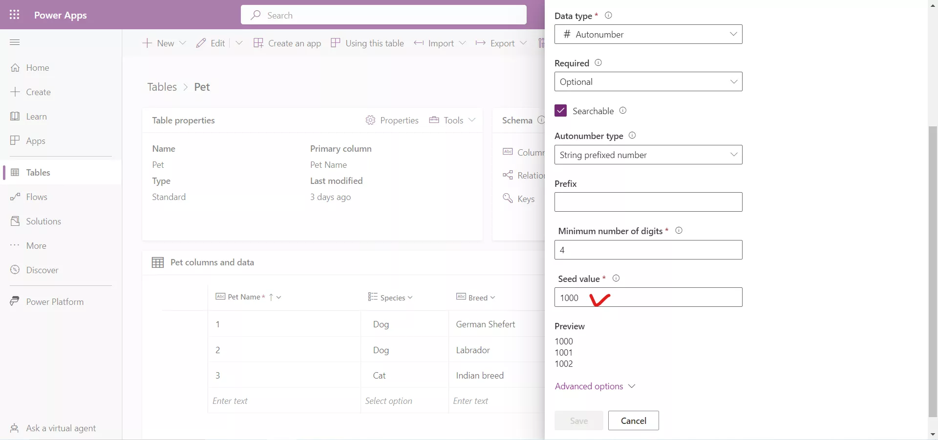 Create an auto numbering column in Dataverse