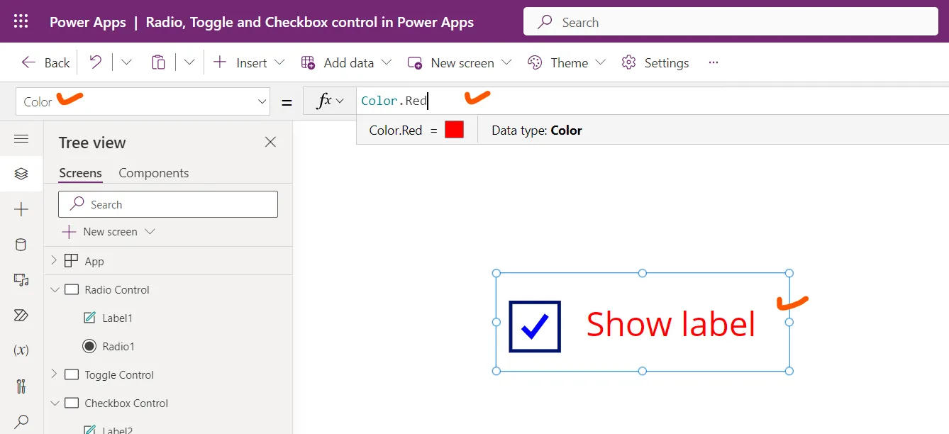 Checkbox control in Power Apps