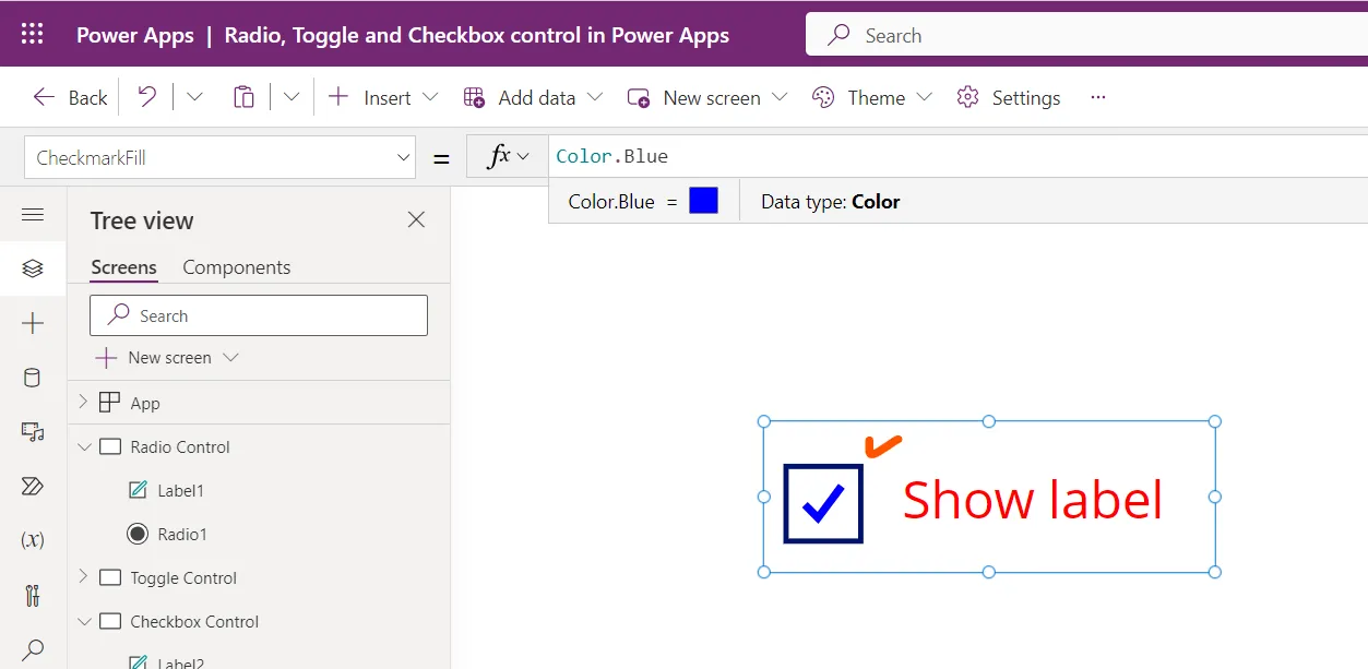 Checkbox control in Power Apps