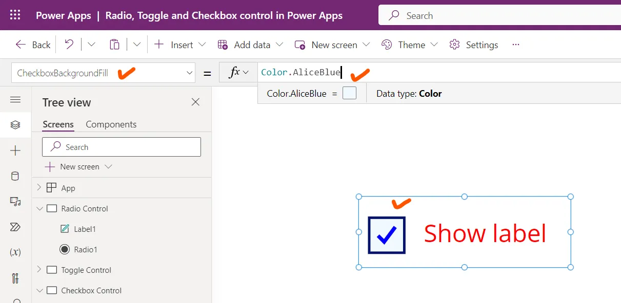 Checkbox control in Power Apps