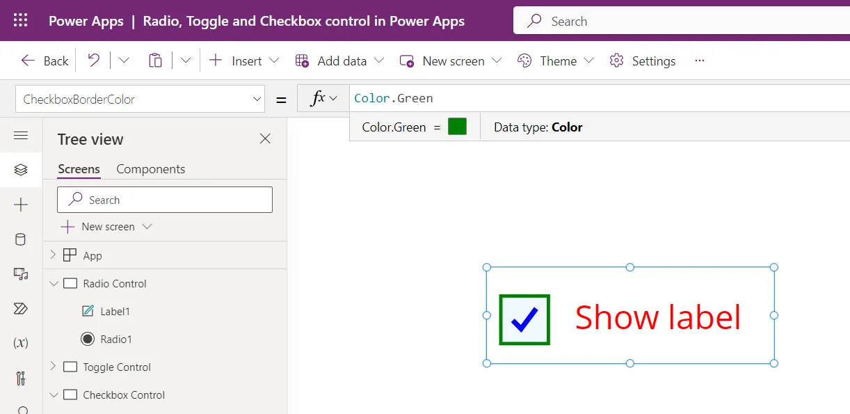 Checkbox control in Power Apps