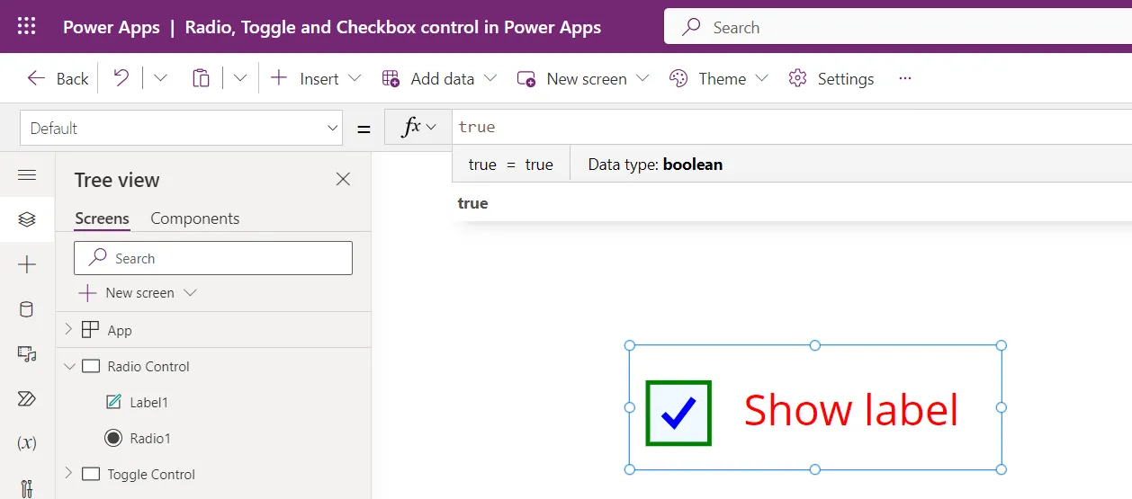 Checkbox control in Power Apps