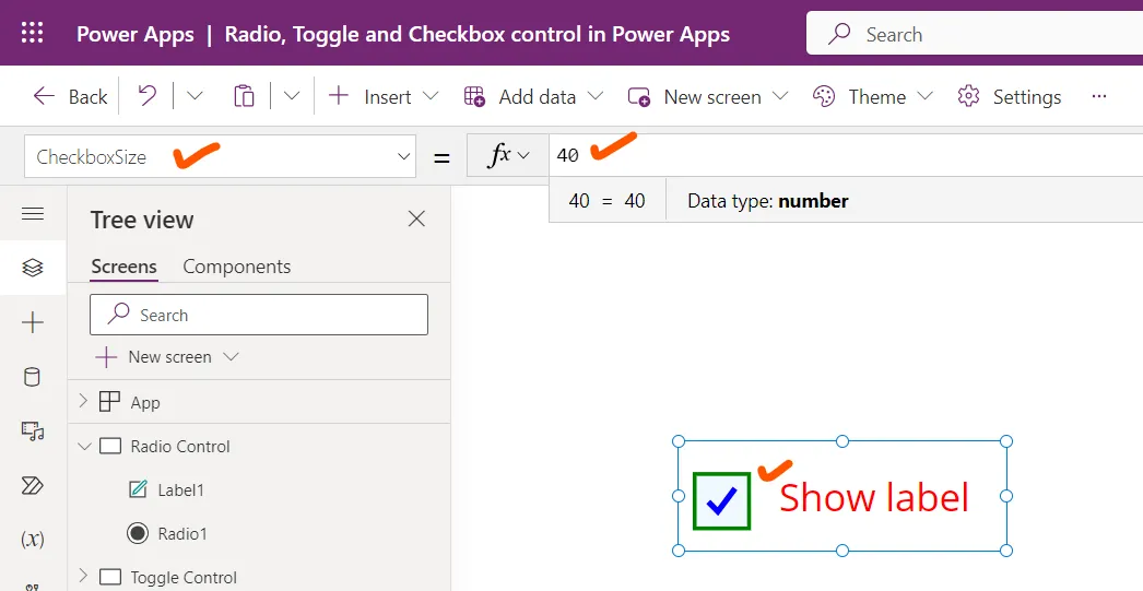 Checkbox control in Power Apps