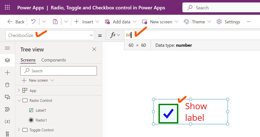 Checkbox control in Power Apps