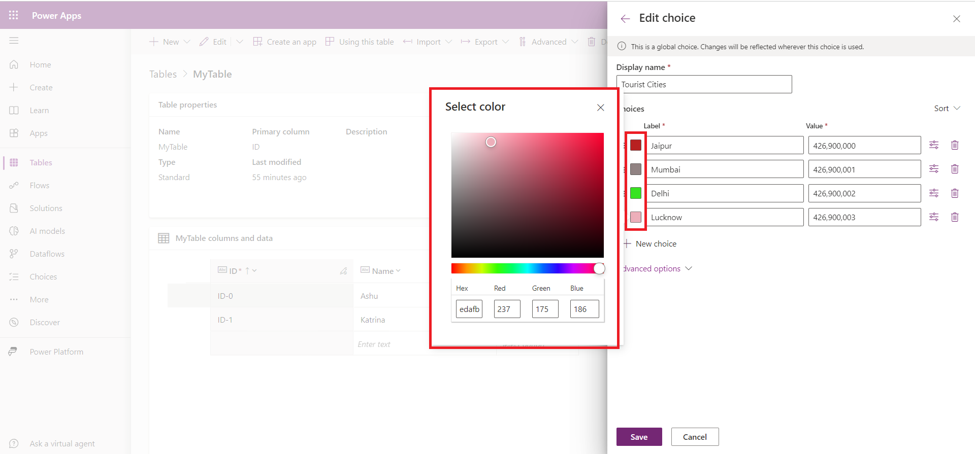 Choices in Dataverse