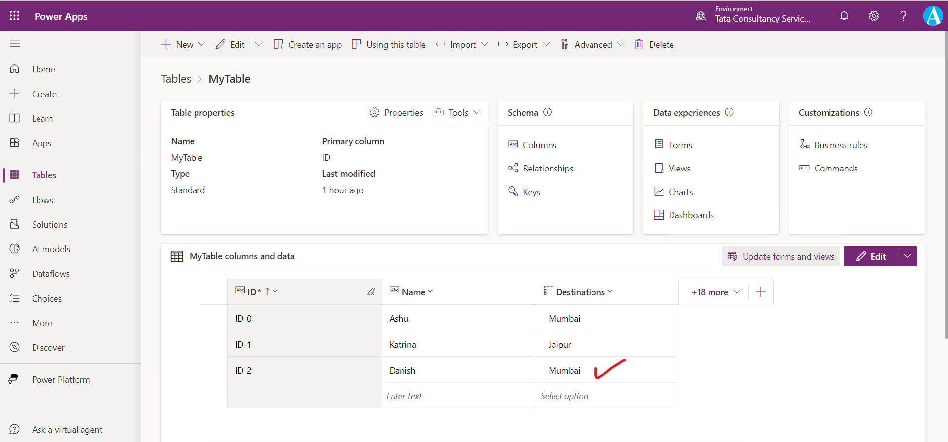 Choices in Dataverse