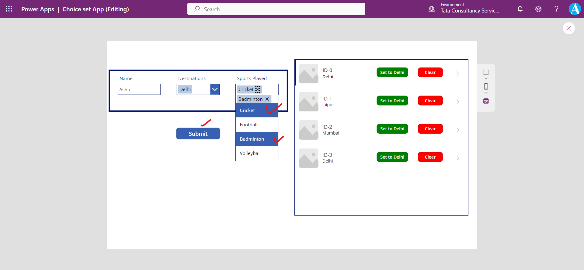 Choices in Dataverse