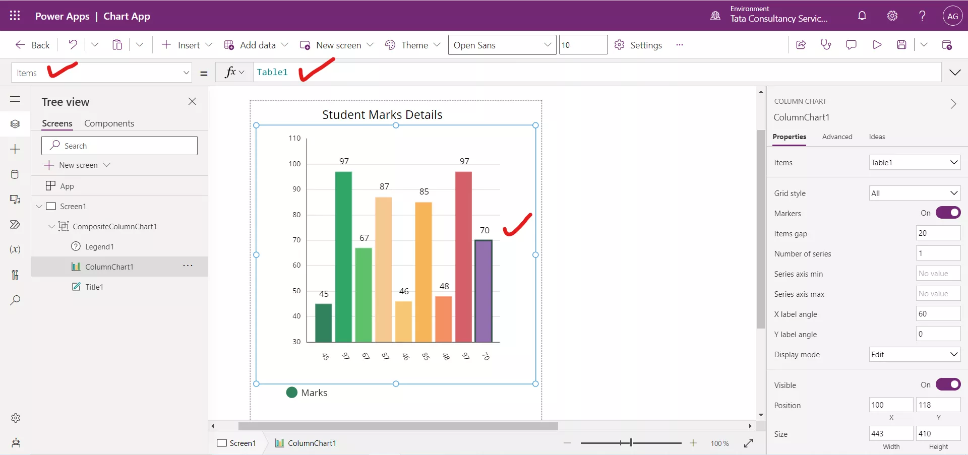 Column chart in Power Apps