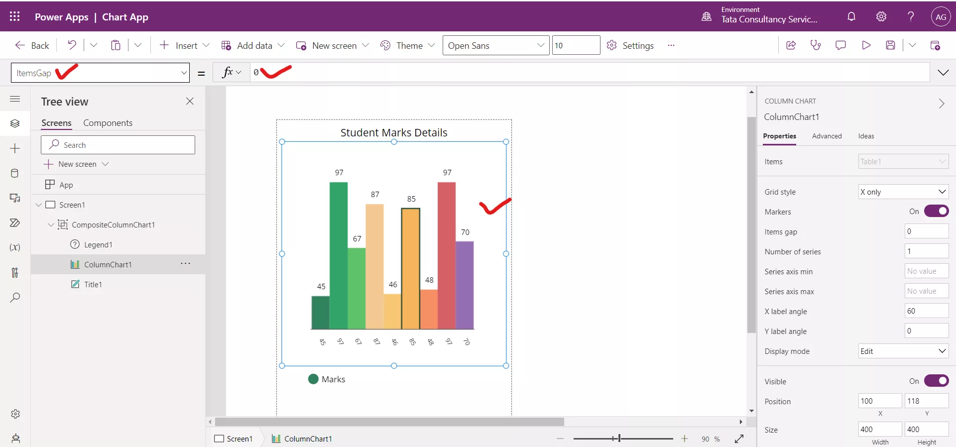 Column chart in Power Apps